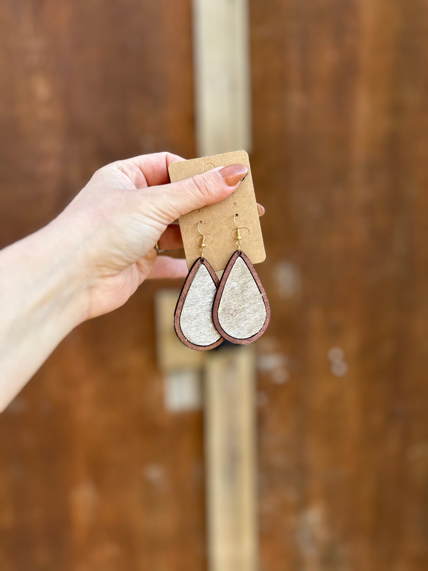 Cowhide Wooden Drop Earrings