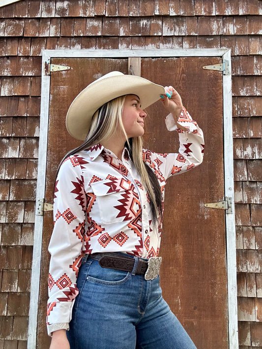 Cream Aztec Button Down