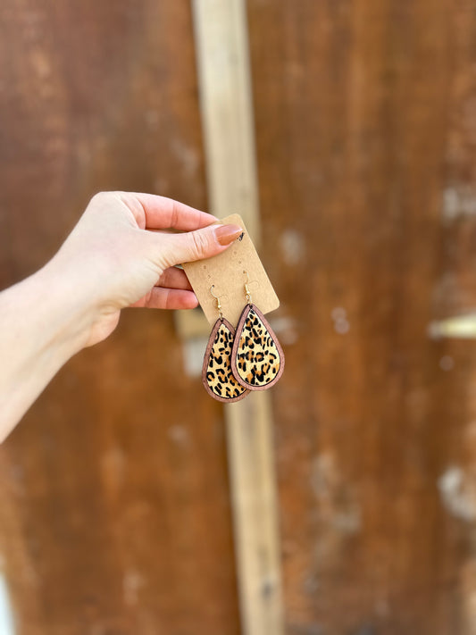 Cowhide Wooden Drop Earrings
