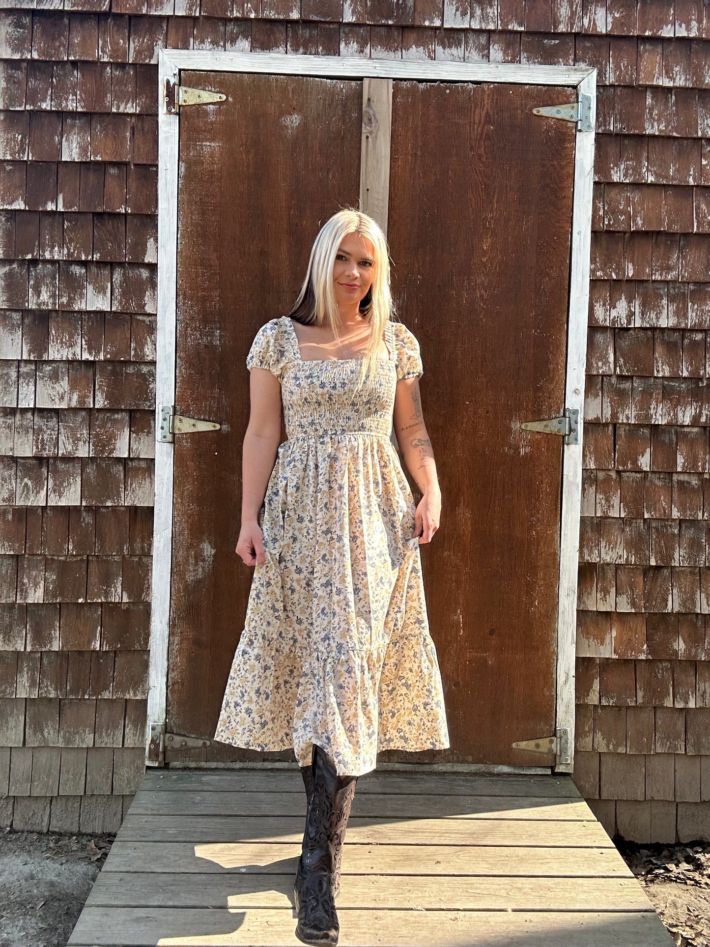 Puff Sleeve Floral Midi Dress