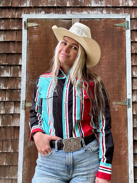 Turquoise  Retro 90s Rodeo Top